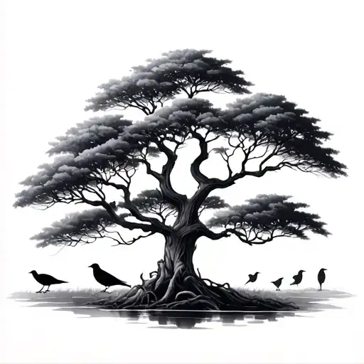 Savanna Tree With Birds