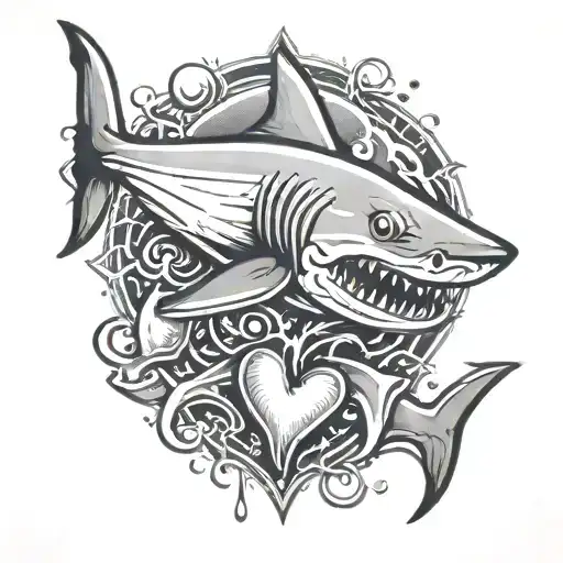 Hammer Head Shark With 5 Hearts Inside It