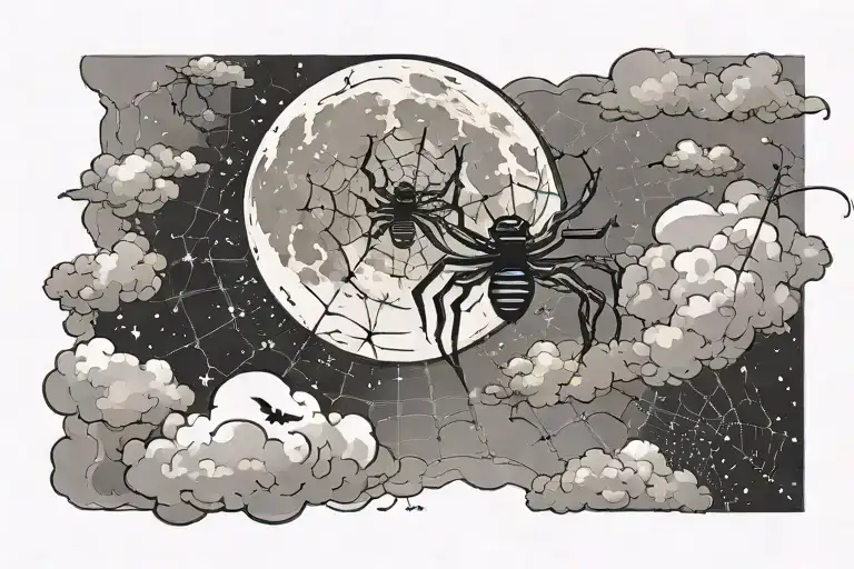 Cloud Background With Moon And Spiders