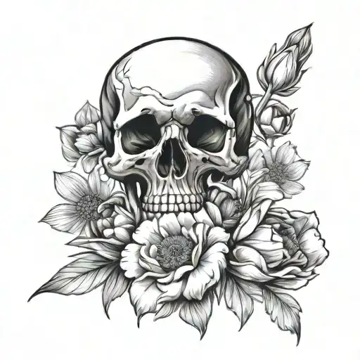 Skull And Aster And Poppy Flower