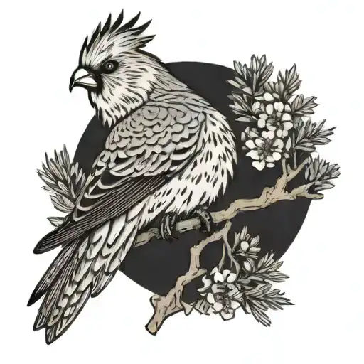 Cockatiel And Juniper Tree Branch