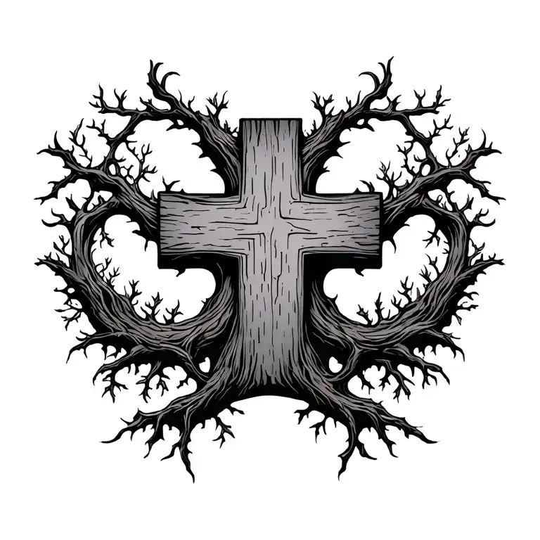 Cross Made From Tree Of Life Growing