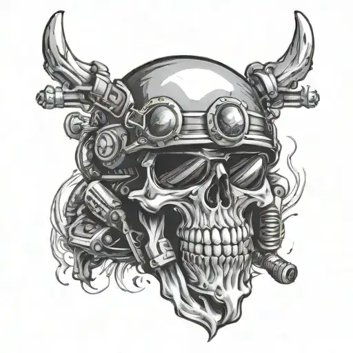 A Design Of A Helmet Motorcycles Skull Wearing Sunglasess