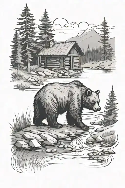 Cabin River And Bear Tracks