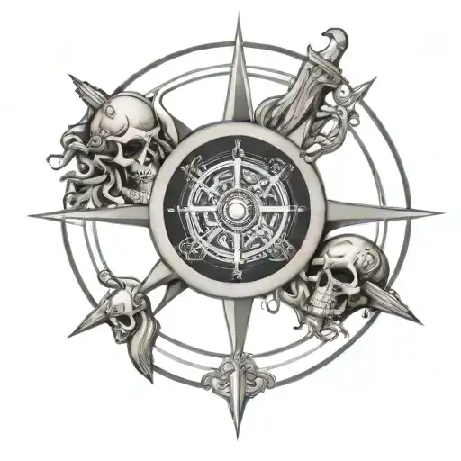 Viking Compass With Skull Made Entirely Of Black