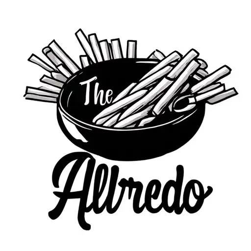 The Name Alfredo Hidden In A Small Girly Design In A Stright Line With One Piece Of Pasta