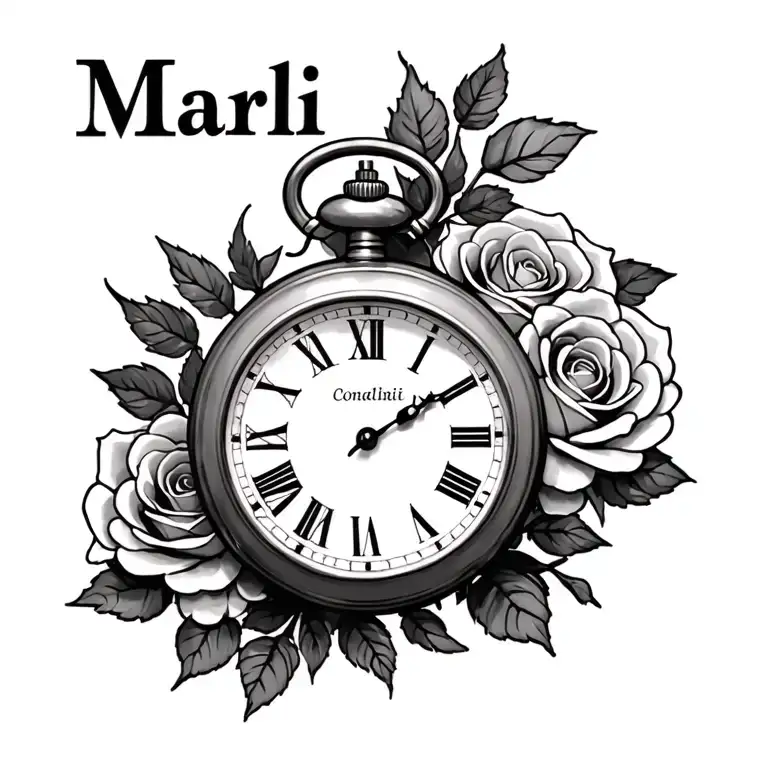 The Name Marli With Pocket Watch And Roses