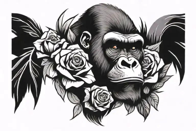Gorilla Face And Rose Tattoo Design Combining Elements