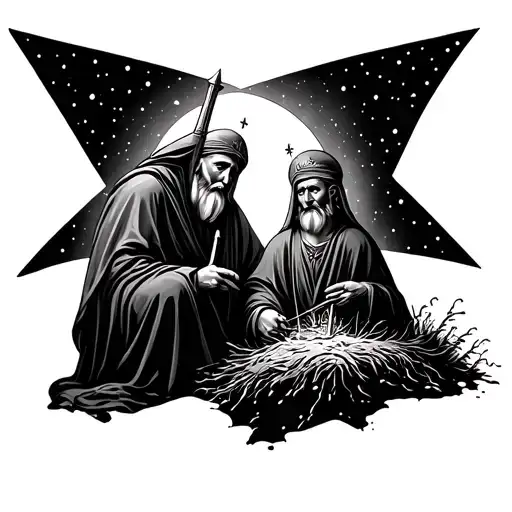 Three Wise Men Under Star Of Bethlehem