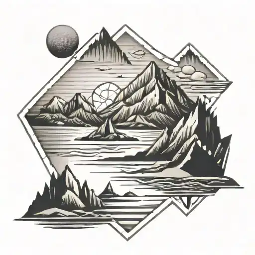Beach And Mountains Geometric Design