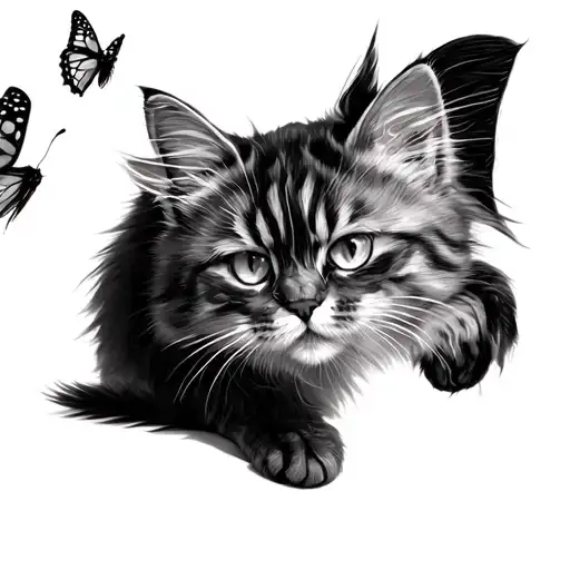 Cat Playing With Butterfly Flying