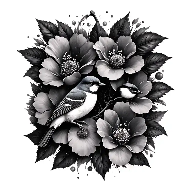 Cherry Flower With Birds