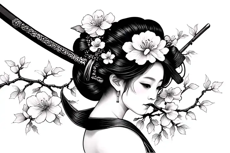 Geisha Katana Cherry Blossoms Japanese Inspired