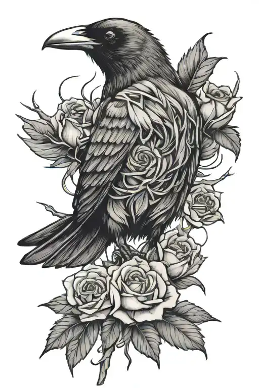 Crow Trapped In Rose Thorns