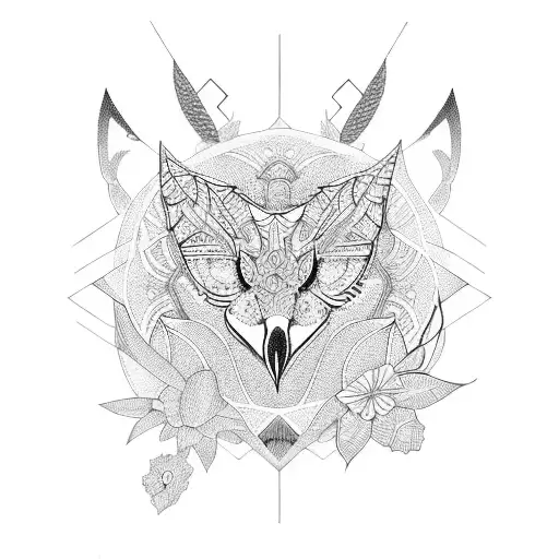 A Geometric Pattern Incorporating Both Hawk And Flower Elements