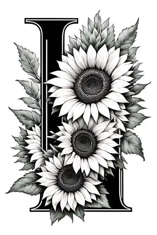 Letter L Wrapped In A Sunflower Intertwined