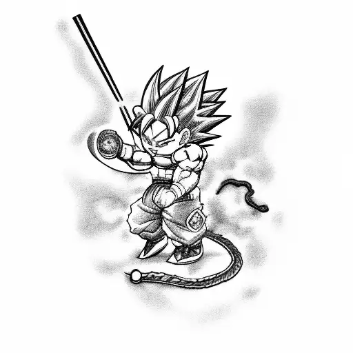 A Black And Grey Tattoo Of A Dragon Ball Z Character Brewing Their Own Beer