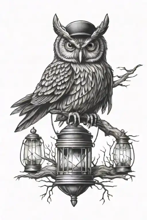 Owl With Latern With Crows