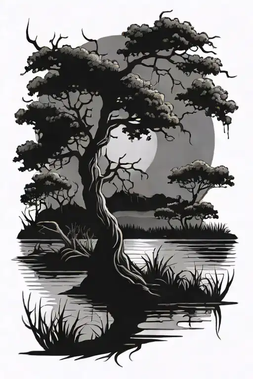 Poison Tree With A Lake And A Moonlight Shining