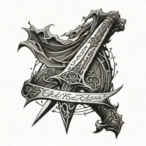 Broken Lotr Sword Fantasy Style With Text Until The End In Elvish