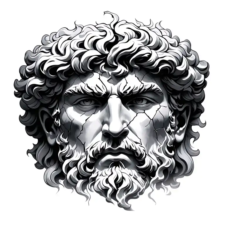 Greek God's Face In The Form Of A Storm With Cracks