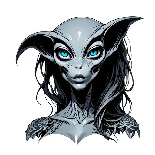 Blue Eyed Standing Full Body Female Alien