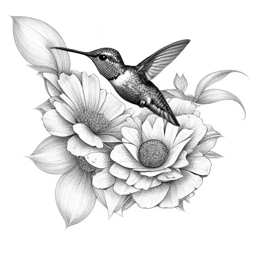 A Hummingbird Perched On A Blooming Flower With A Delicate And Intricate Design