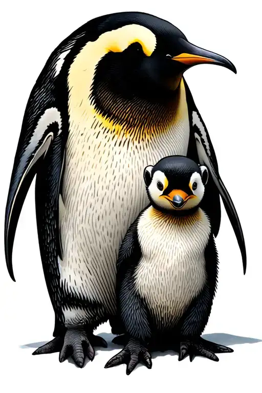 Emperor Penguin Fatherhood Protecting Its Cub Black And Grey Very Masculine