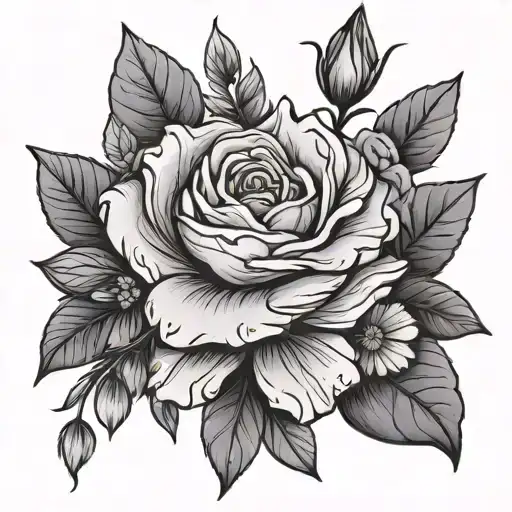 Line Drawn Bouquet With One Purple Flower