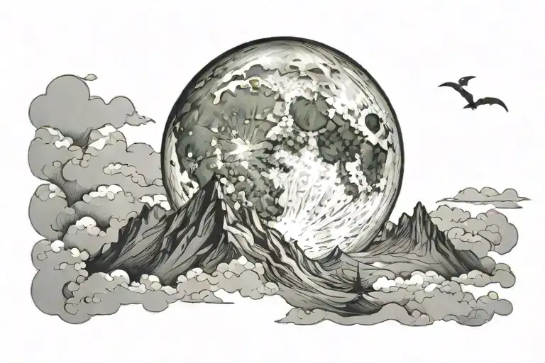 Full Moon With Clouds Over Mountain