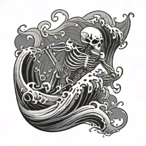 Demon Skeleton Swimming In Waves