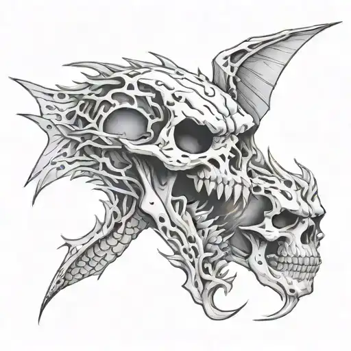Skull And A Dragon Breathing Fire