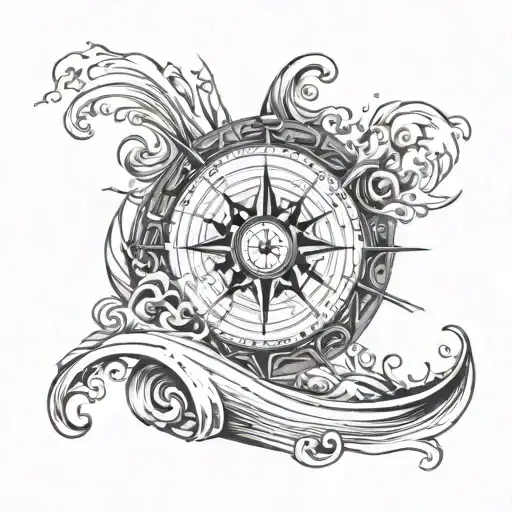 Compass Rose Inside Pipeline Wave Crashing With Sun Rays Breaking Through