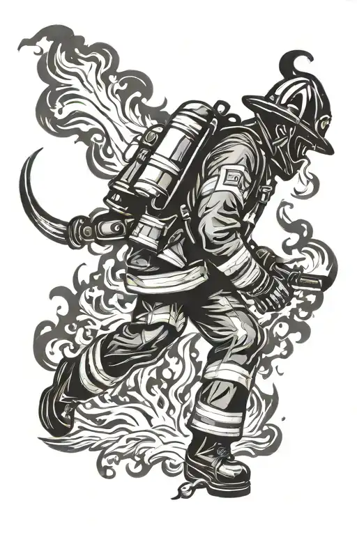 Silhouette Firefighter Battling Flames