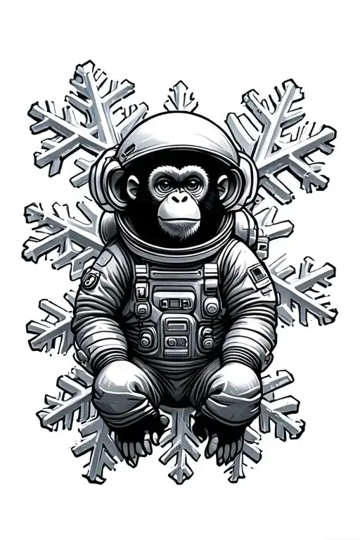 A Monkey In Space Suit On Top Of A Decaying Snowflake