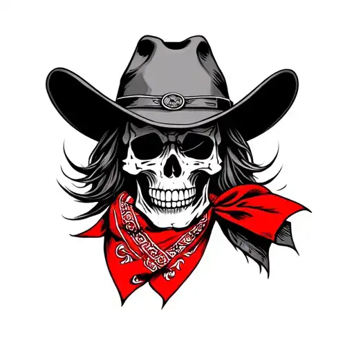 Skull Cowboy Hat Red Bandanna