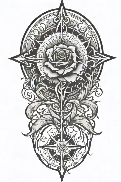 A Stylized Compass Rose Made Of Water Ripples With A Rose At Its Center