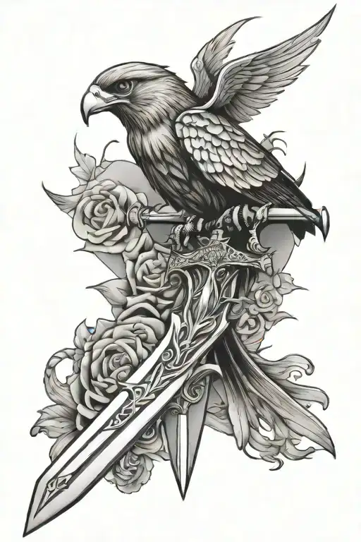 Sword With Falcon Soaring