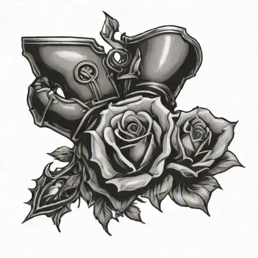 Draw Me A Tattoo Of A Glove Of Armor Holding A Rose By The Stem With His Fingers