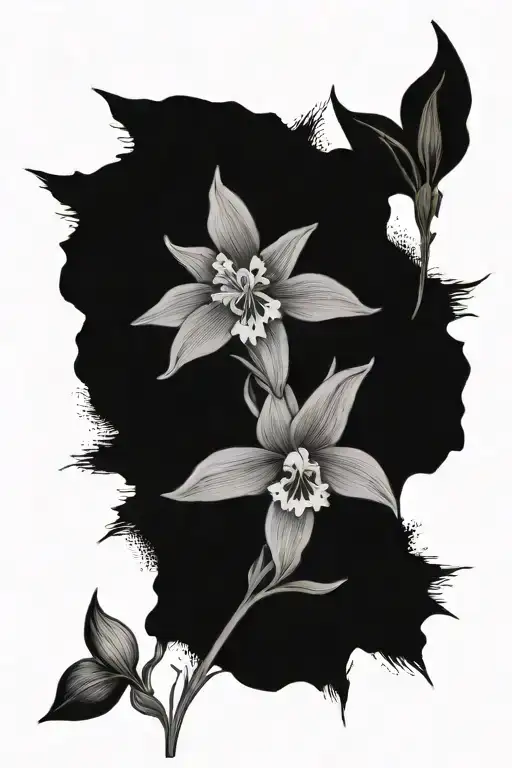 A Minimalist Tattoo Of A Larkspur And Daffodil In A Black-grey Color Palette