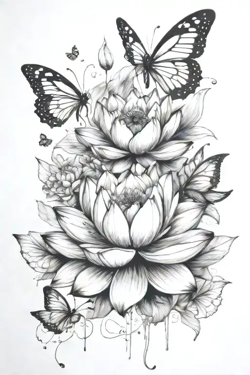 Stages Of A Lotus Bloom Transitioning Into Butterflies Scattering From The Bloom In A Trail