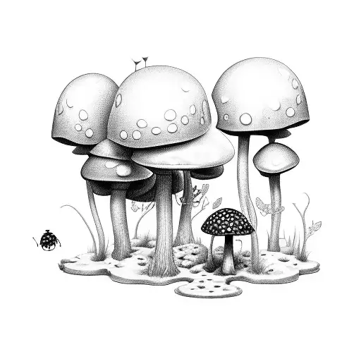 A Ladybug Perched On A Mushroom In A Whimsical Forest Scene