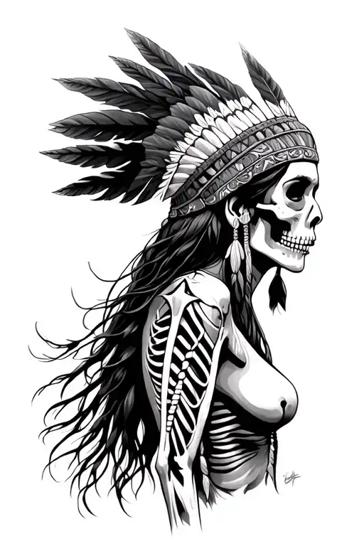 Sexy Native American Woman Half Skeleton
