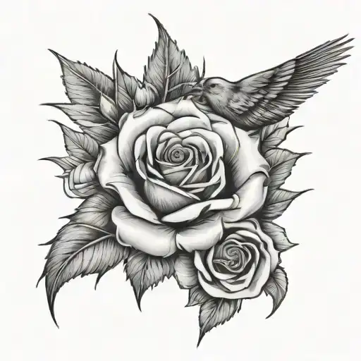Thorn With Rose And Birds