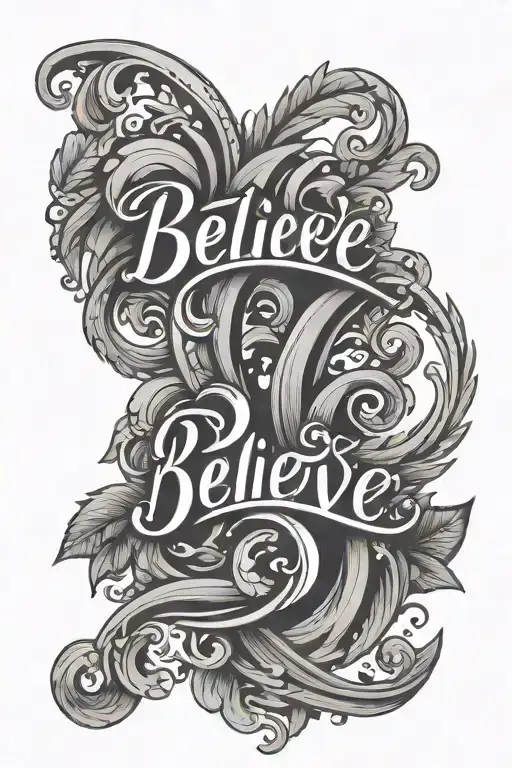 Believe Word Tattoo In Calligraphy