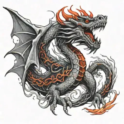 Dragon In Full With Red Fires Based