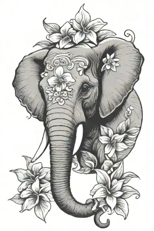 Elephant Head With Frangipani Flower