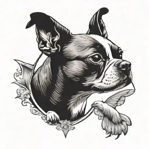 Boston Terrier Inside The Silhuette Of A Dove Flying