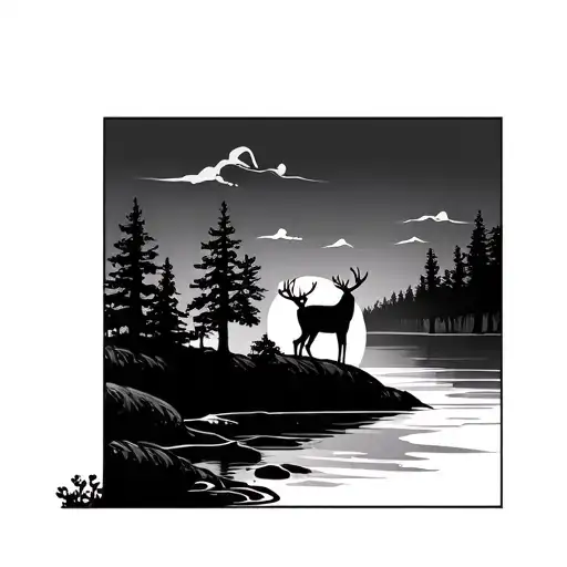 River Deer And Trees