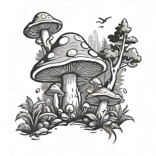 Unique Mario Mushrooms In Forest Scene